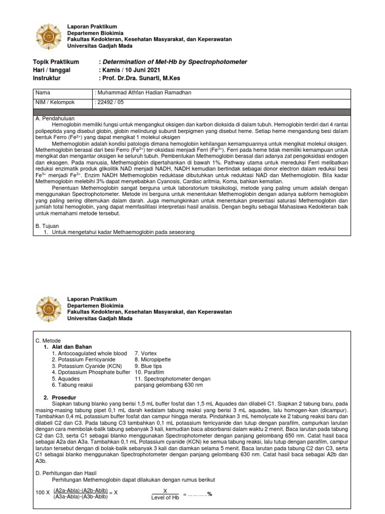 Penentuan Methemoglobin dengan Spektrofotometer | PDF | Sains & Matematika