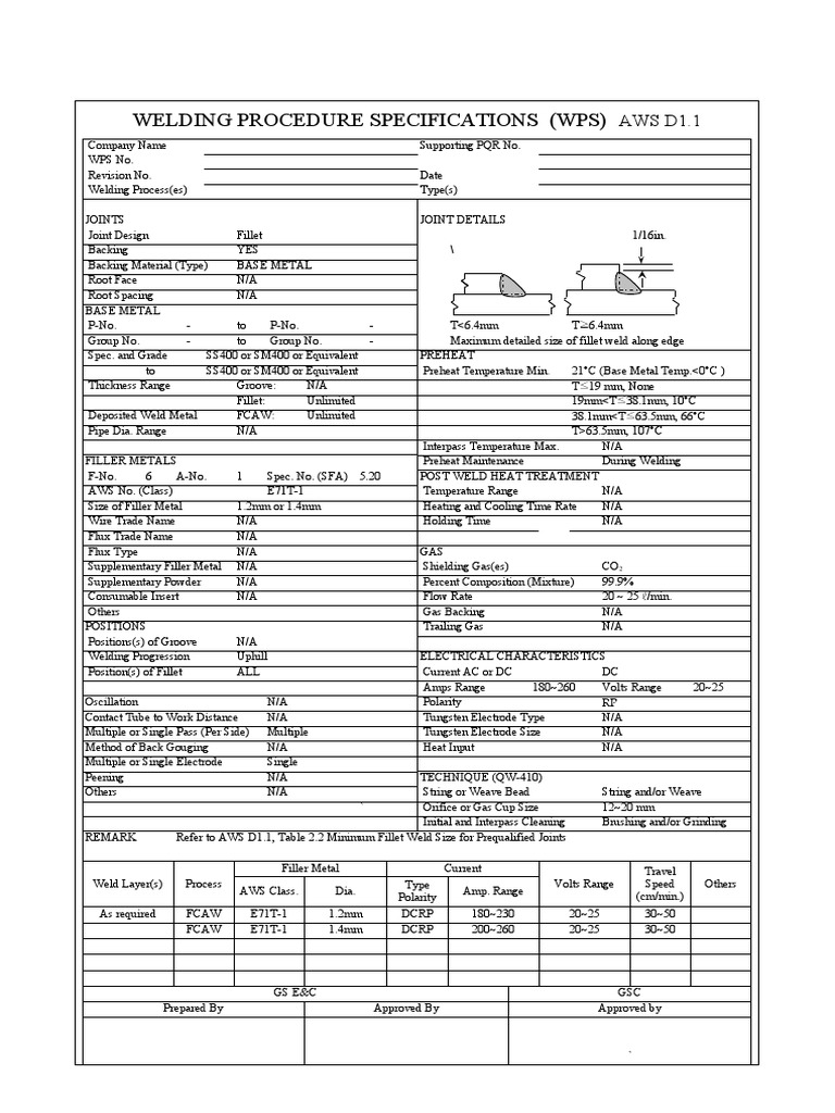 Welding Procedure Specifications (WPS) : AWS D1.1 | PDF | Welding ...