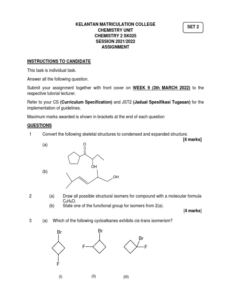 Kelantan Matriculation College Chemistry Unit Chemistry 2 Sk025 SESSION