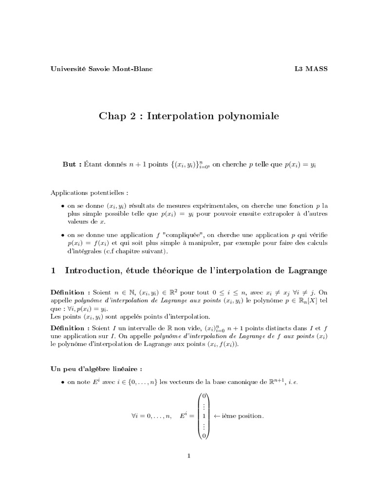 Interpolation polynomiale de Lagrange | PDF | Base (algèbre linéaire ...