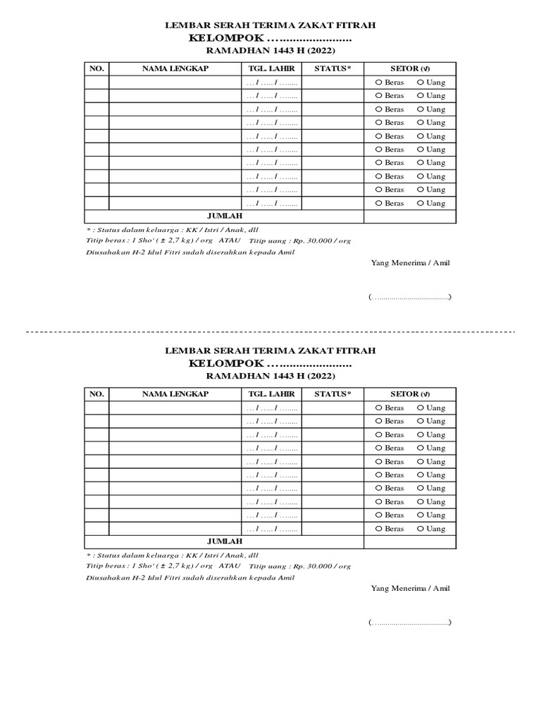 Form Serah Terima Zakat Fitrah Umum (Jadi) | PDF