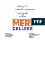 Meri College OF Engineering and Technology Practical File ON "Python"