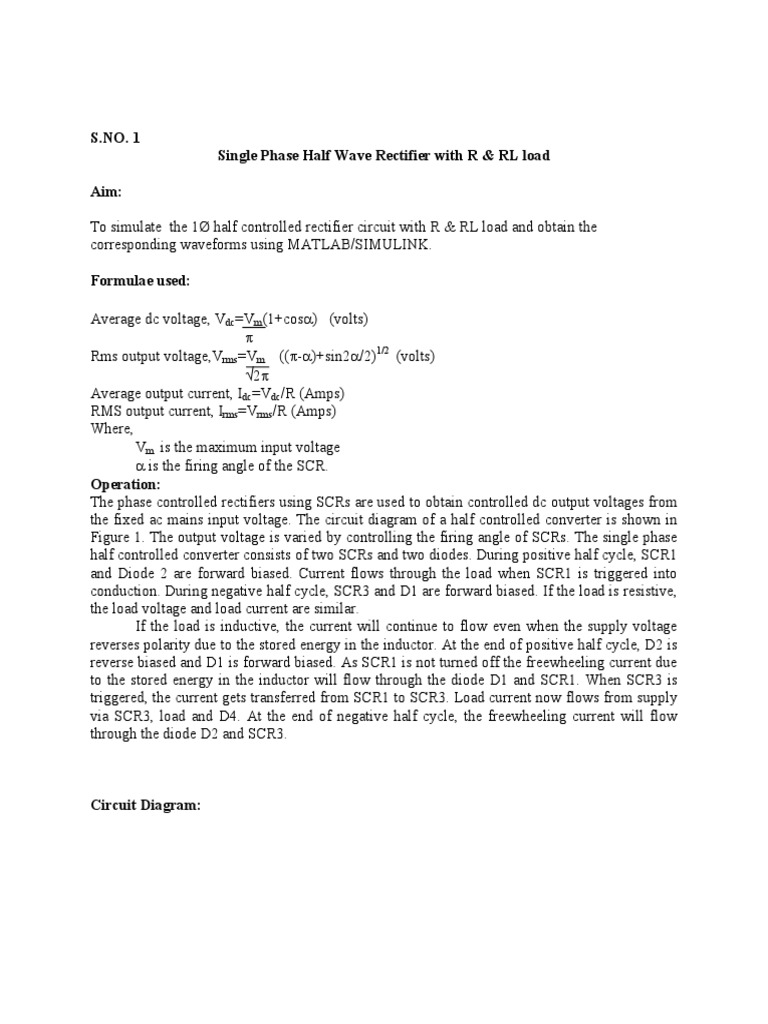Single Phase Half Wave Rectifier Analysis | PDF | Rectifier | Transformer