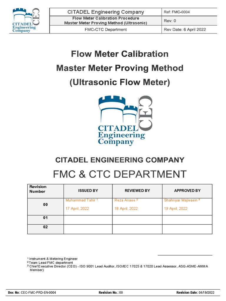 Procedure Ultrasonic Flow Meter Calibration CECFMCPRDEn0004 PDF