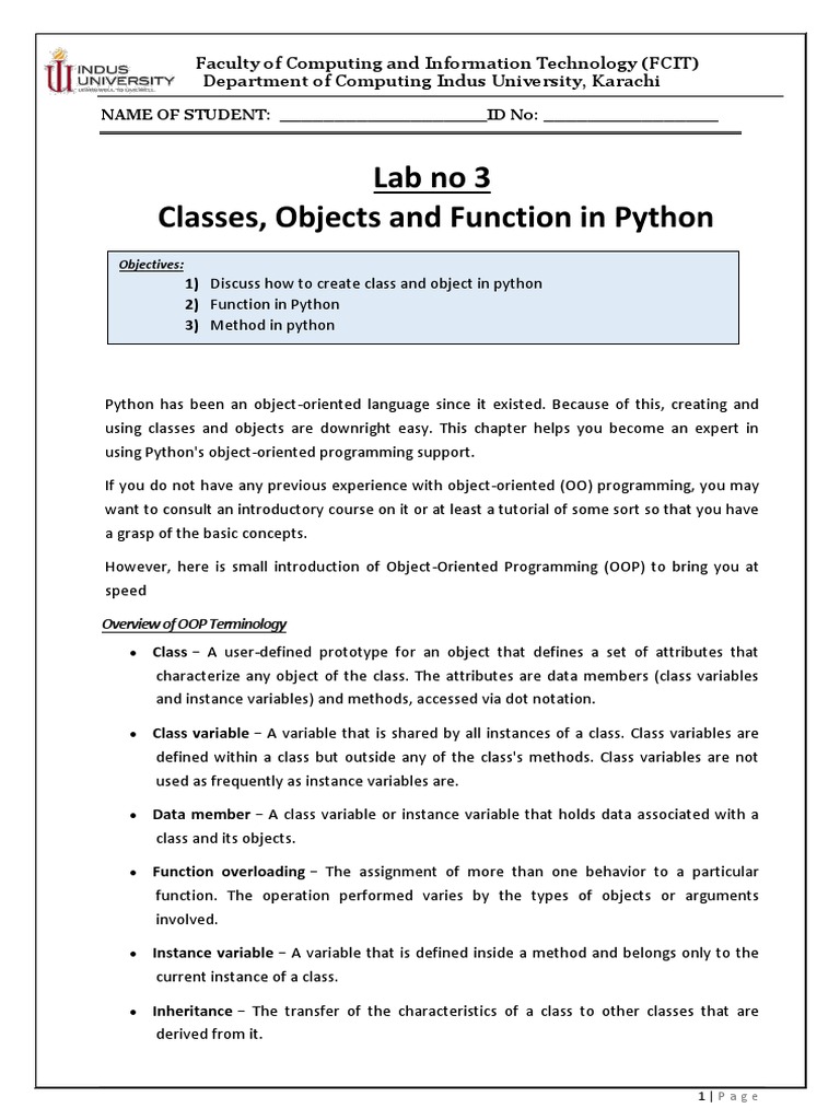 Lab No 3 | PDF | Class (Computer Programming) | Parameter (Computer ...