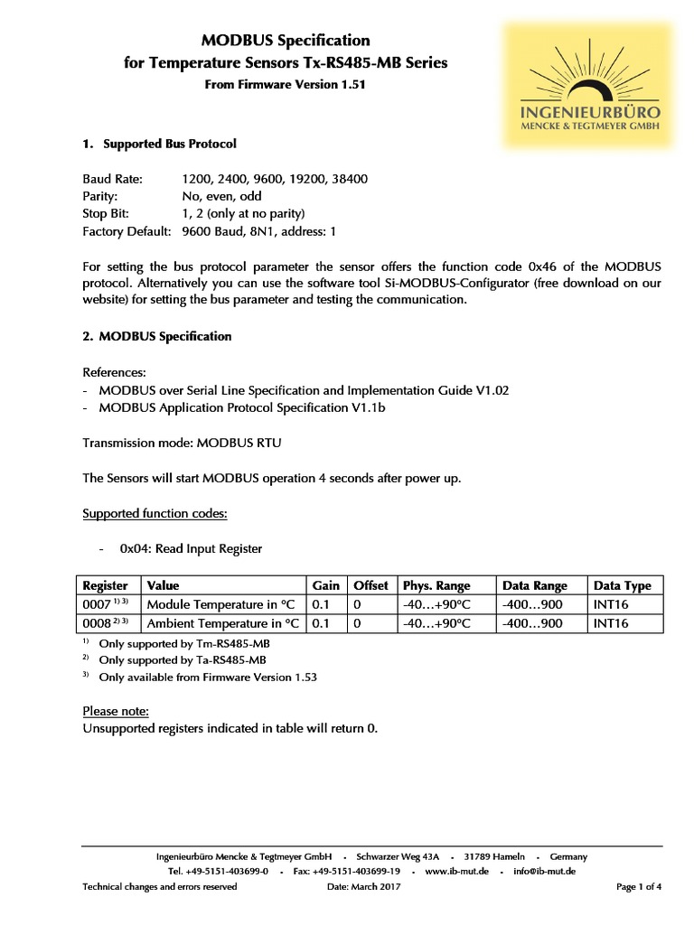 Specification Tx-RS485 MODBUS | PDF | Subroutine | Data Transmission
