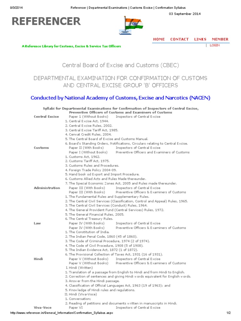 Syllabus of Confirmation Exam For Examiner Po Excise Inspector | PDF ...
