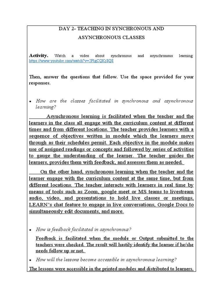 Synchronous vs. Asynchronous Learning Guide | PDF | Educational ...