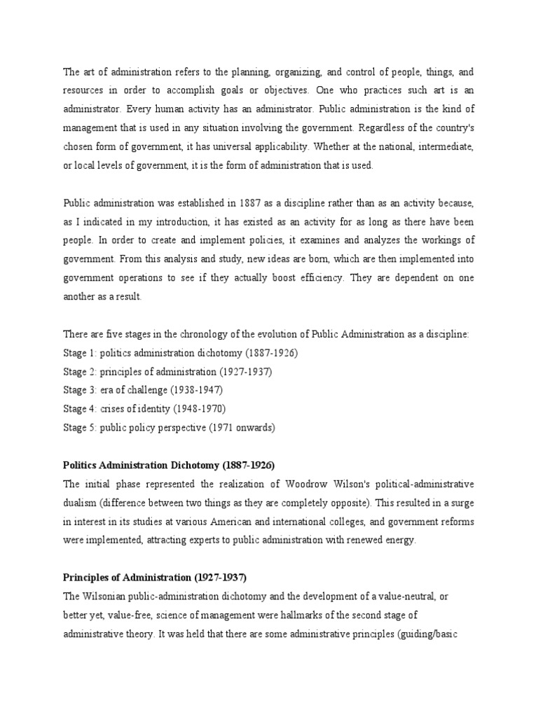 Evolution of Public Administration Stages | PDF | Theory | Public ...