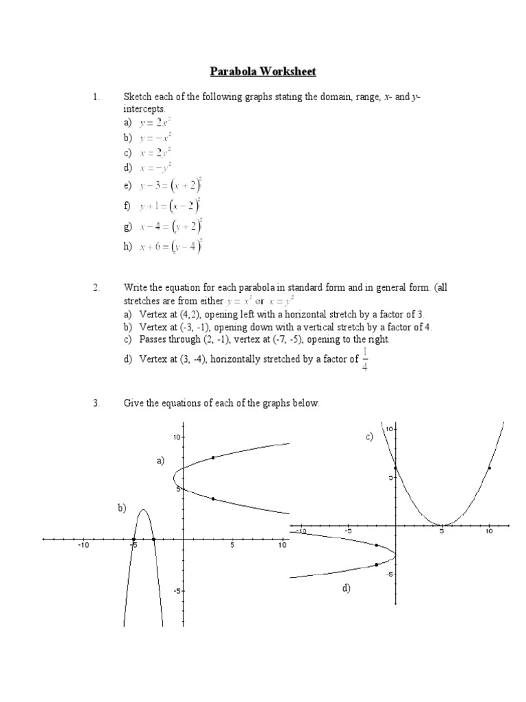 Parabola Worksheet | PDF