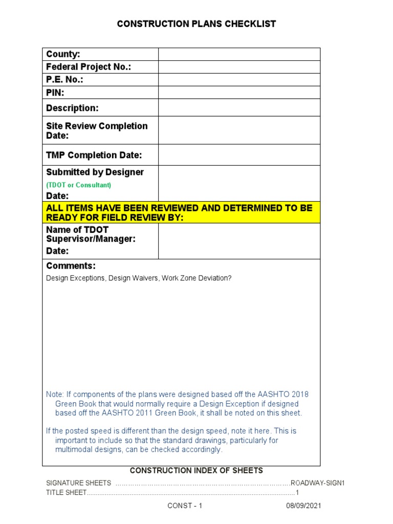 Road Construction Plans Checklist | PDF | Road | Surveying