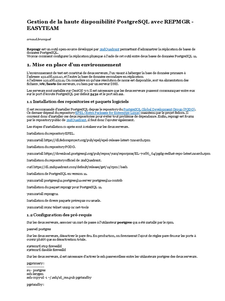 Réplication PostgreSQL 11 avec REPMGR | PDF | Gestion informatique | Linux