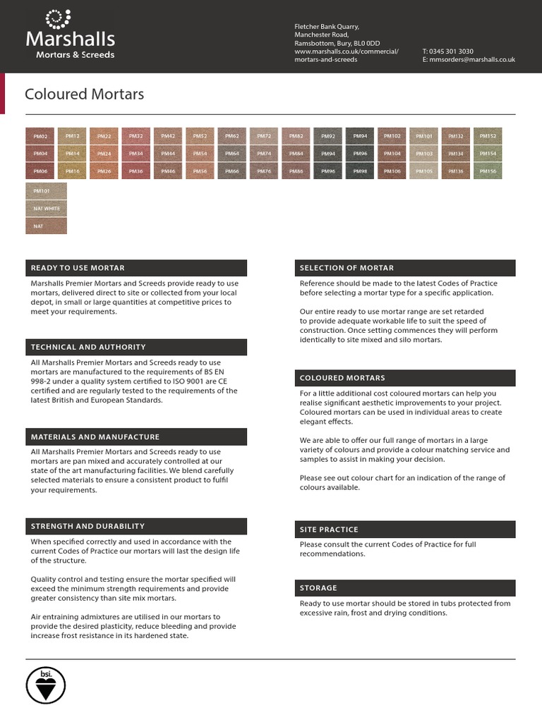 Coloured Mortars Marshalls PDF Mortar (Masonry) Cement
