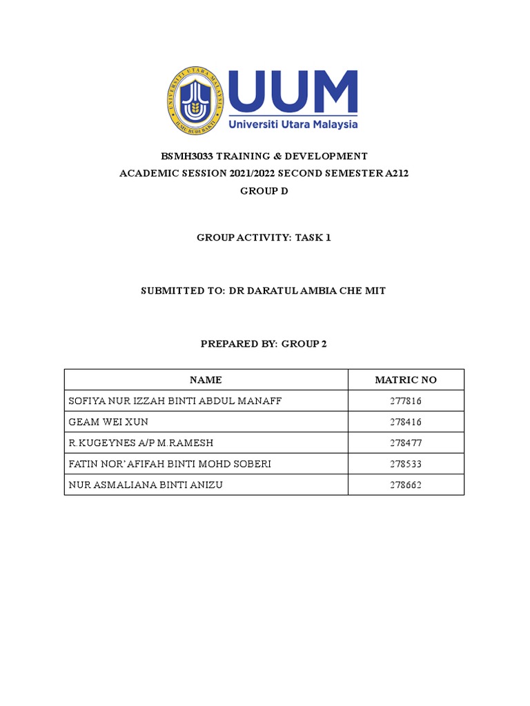 T D Task 1 Group 2 Pdf Learning Experience