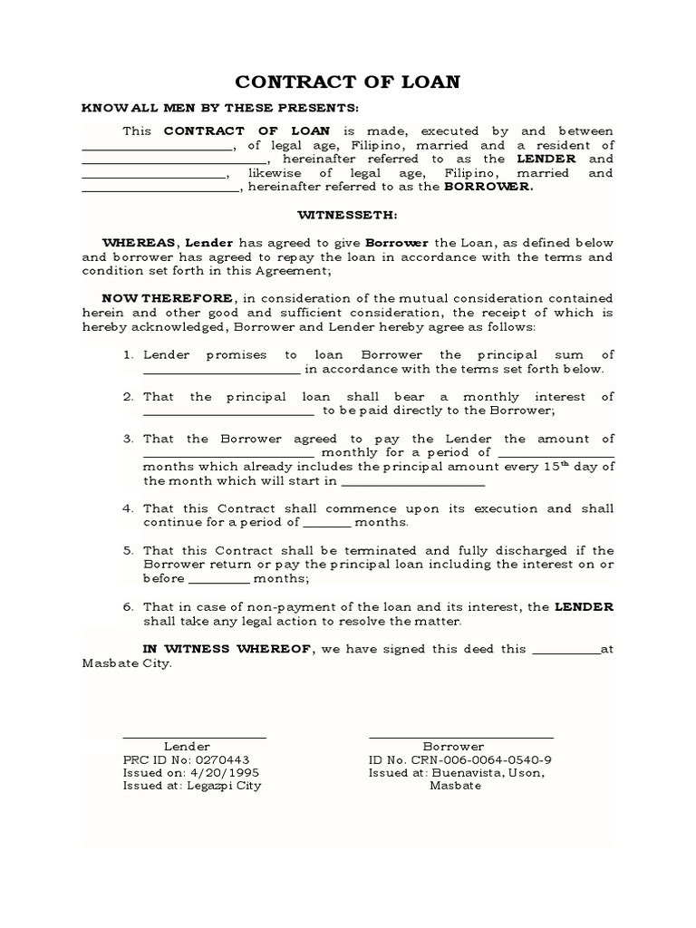 Loan Agreement Contract Template | PDF | Loans | Interest