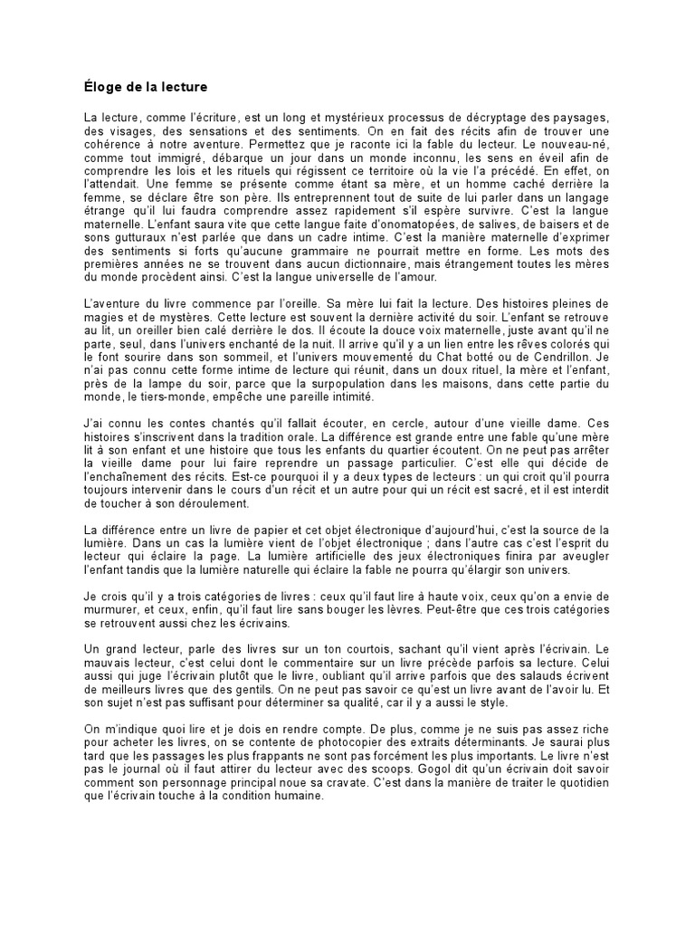 Éloge de la lecture et du lecteur | PDF | Fable
