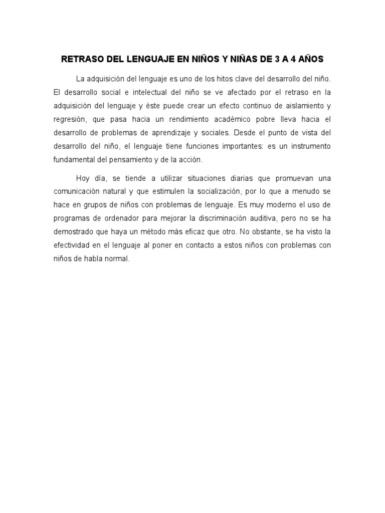 Retraso Del Lenguaje en Niños y Niñas de 3 A 4 Años | PDF