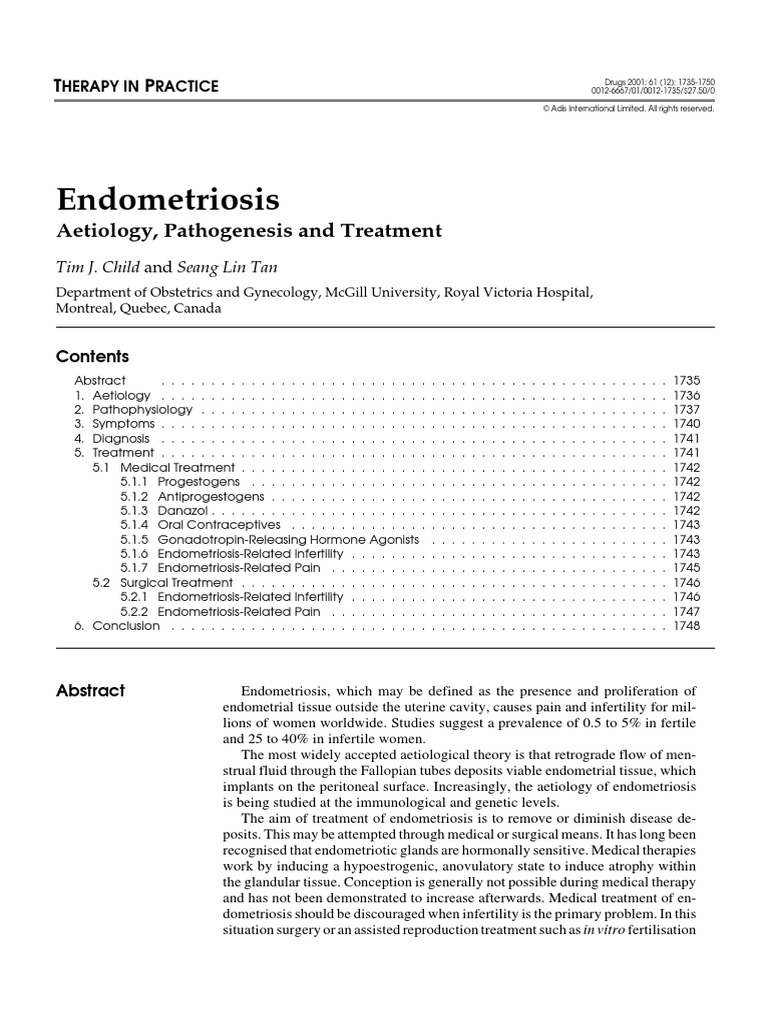 Endometriosis: Aetiology, Pathogenesis and Treatment | PDF | In Vitro ...