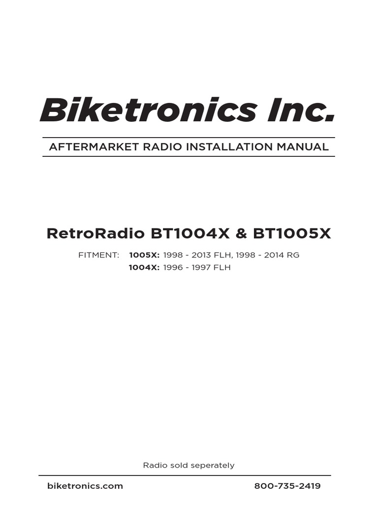 Biketronics Inc. Retroradio Bt1004X & Bt1005X PDF Electrical