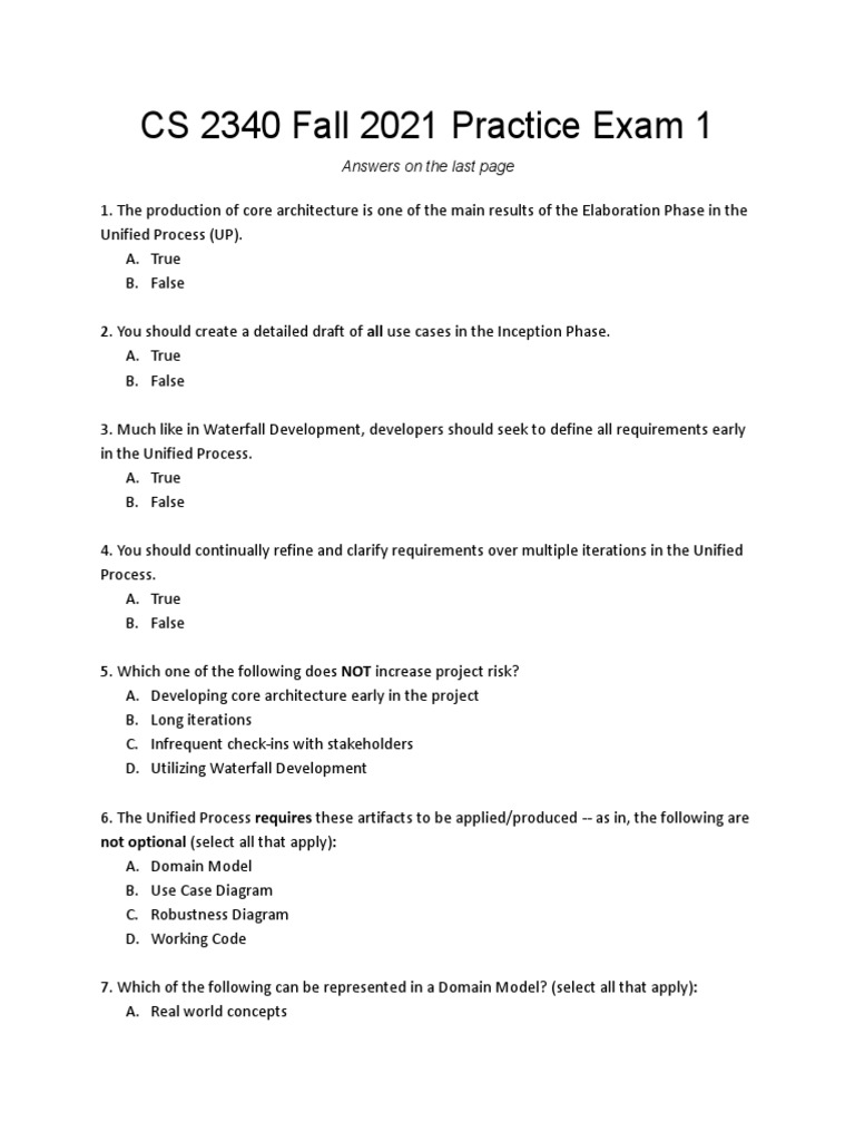 CS 2340 Fall 2021 Practice Exam 1 | PDF | Use Case | Information Technology