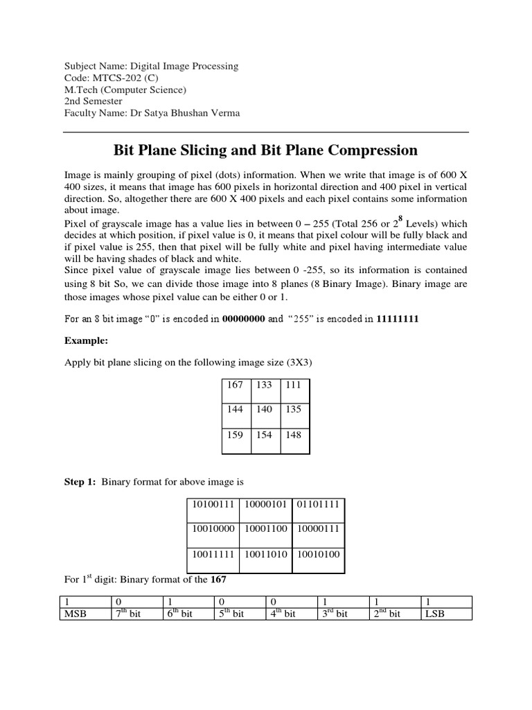 Bit Plane Slicing and Bit Plane Compression | PDF | Data Compression | Bit