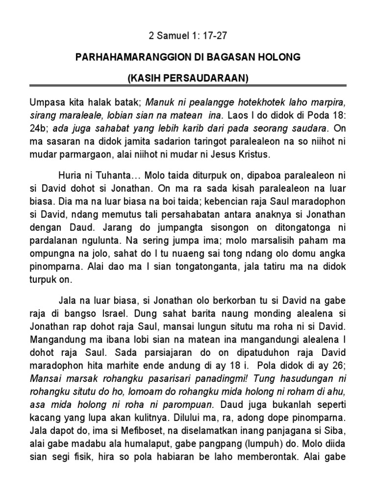 2 Samuel 1 17-27 | PDF | Ilmu Sosial