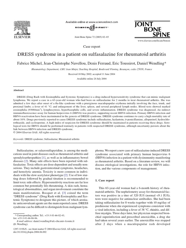 DRESS Syndrome in A Patient On Sulfasalazine For Rheumatoid Arthritis