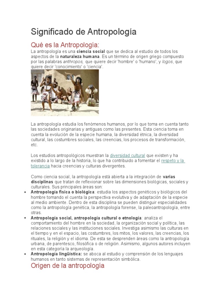 Significado de Antropología PDF Antropología Sociedad