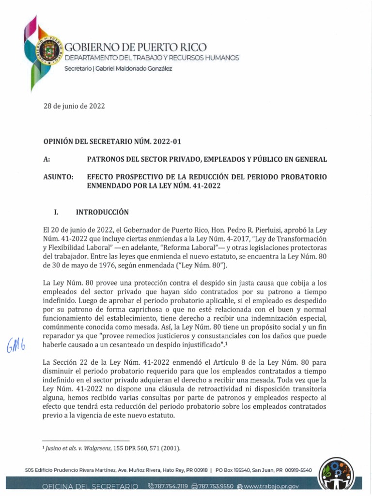 Opinión Del Secretario 2022 01, Efecto Prospectivo Del Periodo