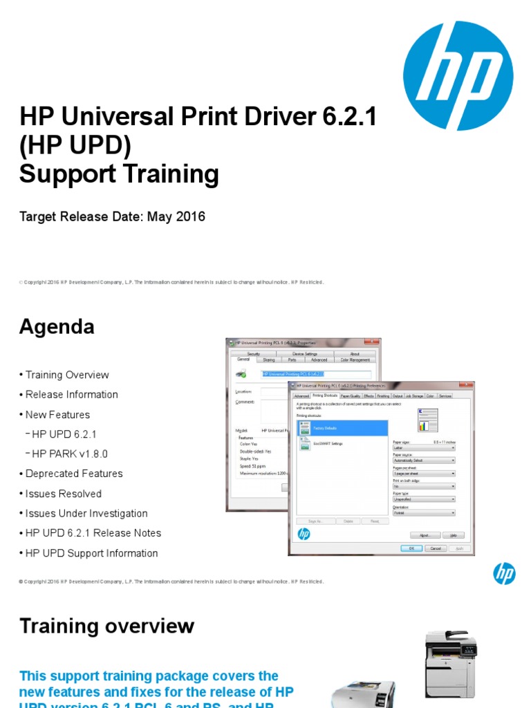 HP Universal Print Driver 6.2.1 (HP Upd) Support Training Target