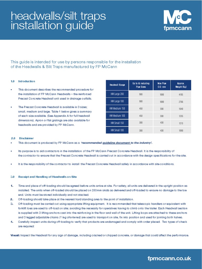 FP McCann Headwall Installation Guide | PDF | Pipe (Fluid Conveyance ...