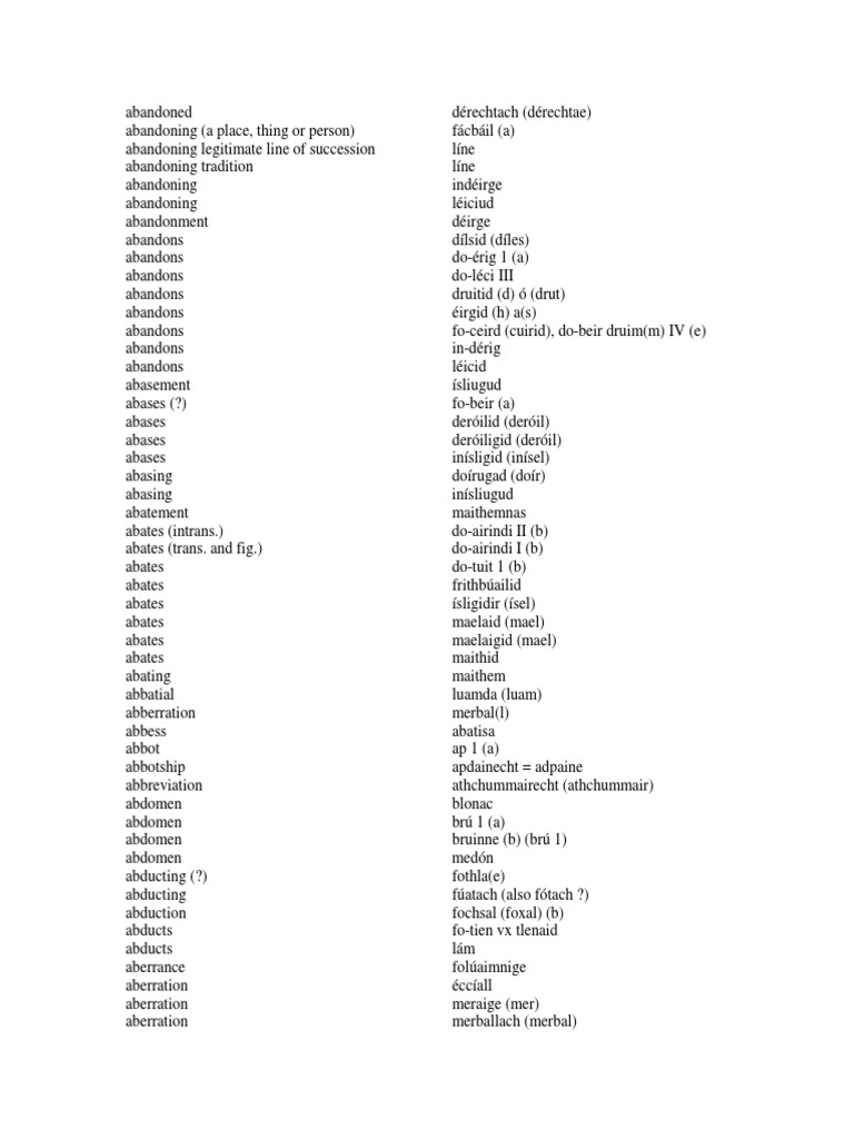 English Early Irish Word List PDF