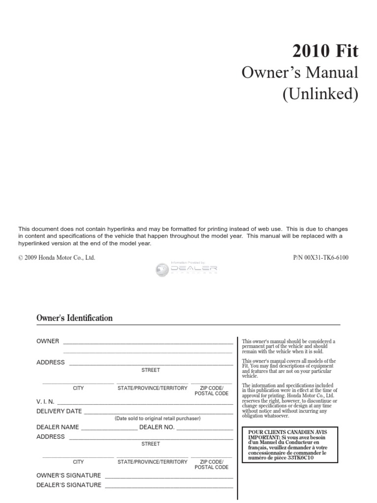 Manual de Honda FIT 2010 PDF Airbag Seat Belt