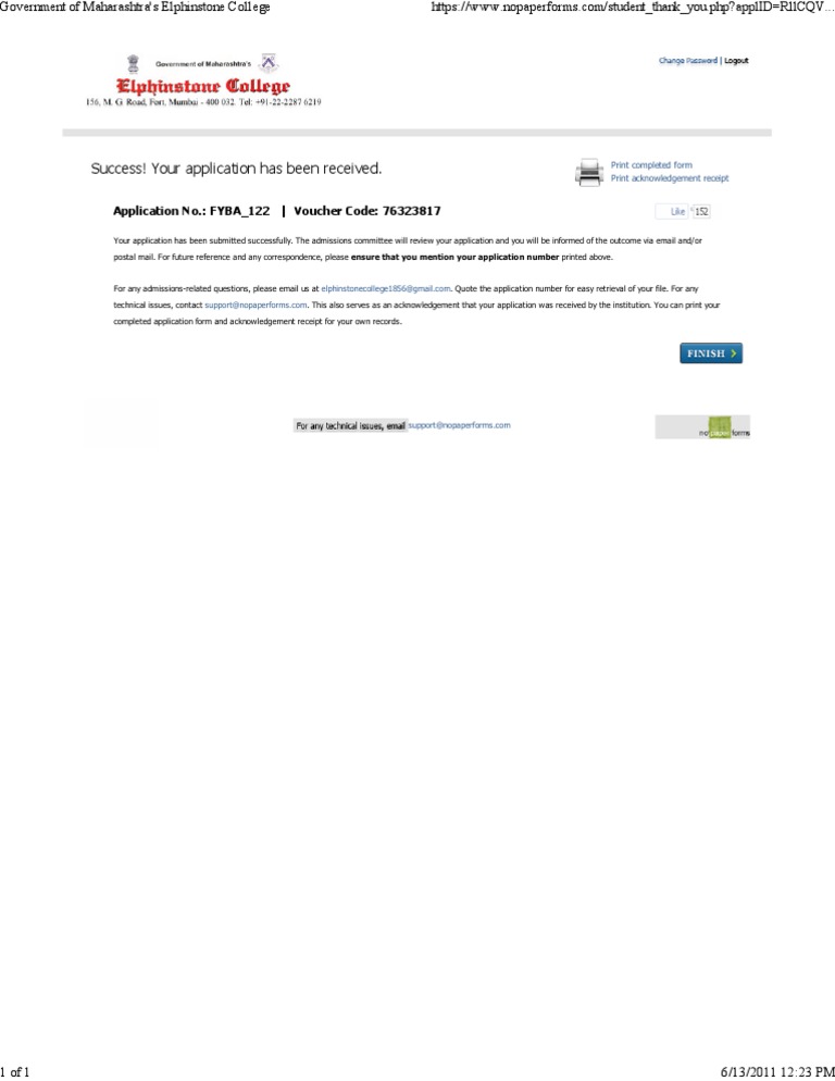Application Submission Confirmation | PDF