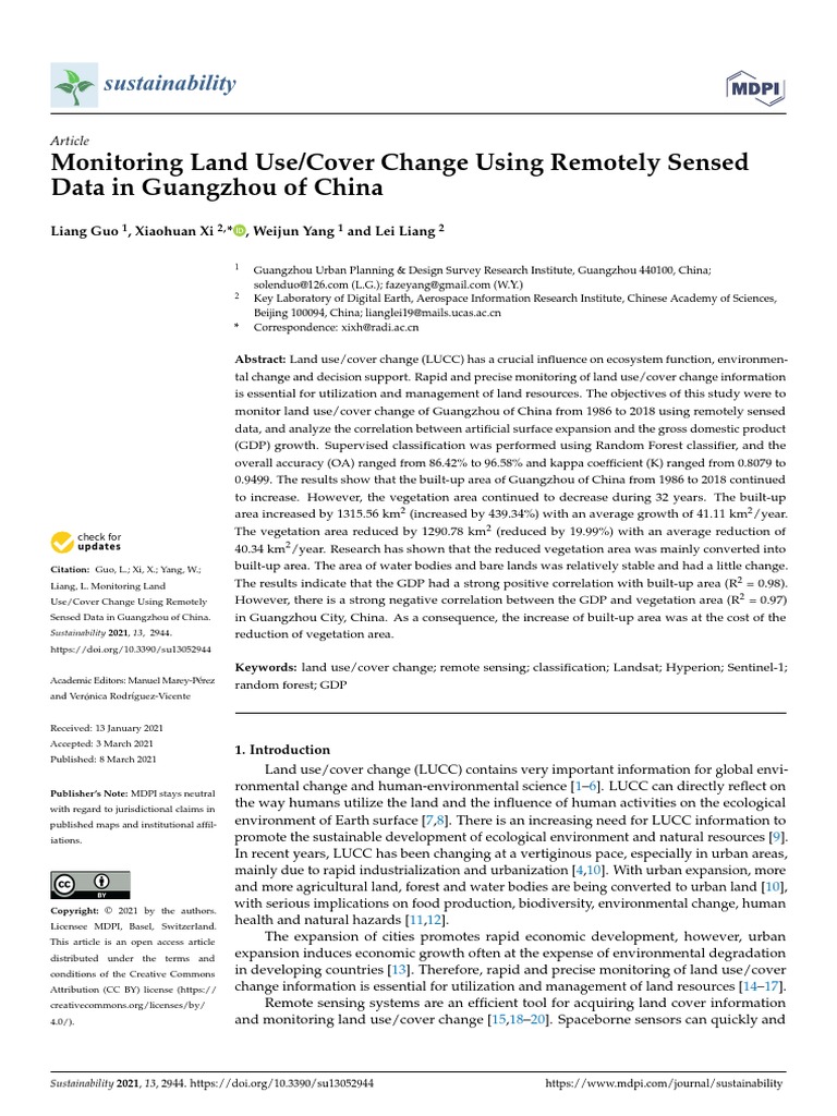Monitoring Land Use/Cover Change Using Remotely Sensed Data in ...