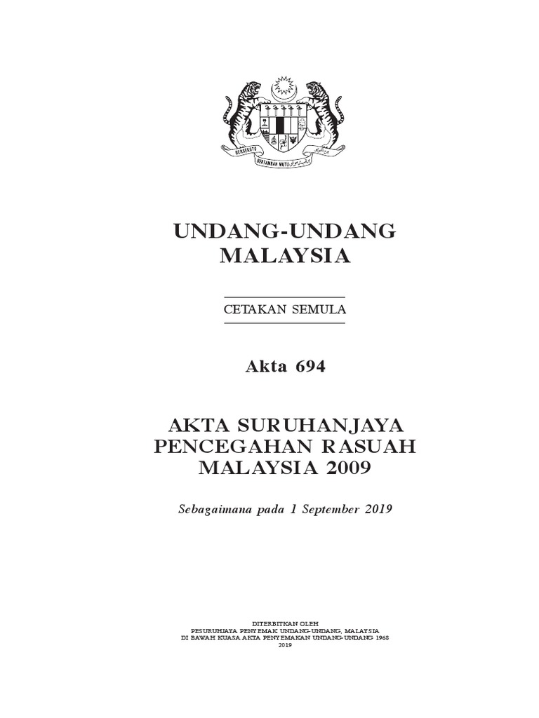 Akta Suruhanjaya Pencegahan Rasuah Malaysia 2009 | PDF