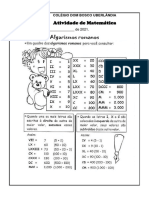 16 11 21 Atividade de Matemática Algarismos Romanos