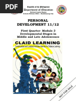 Personal Development 11/12: First Quarter-Module 3 Developmental Stages in Middle and Late Adolescence