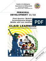 Personal Development 11/12: First Quarter-Module 3 Developmental Stages in Middle and Late Adolescence