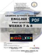 English 7 Weeks 7 & 8: Learning Activity Sheets First Quarter