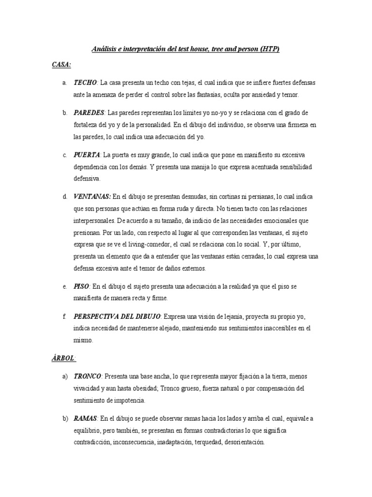 Análisis del Test HTP: Casa, Árbol y Persona | PDF