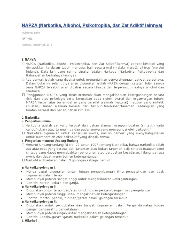 Pengertian dan Jenis NAPZA | PDF | Pengembangan Diri