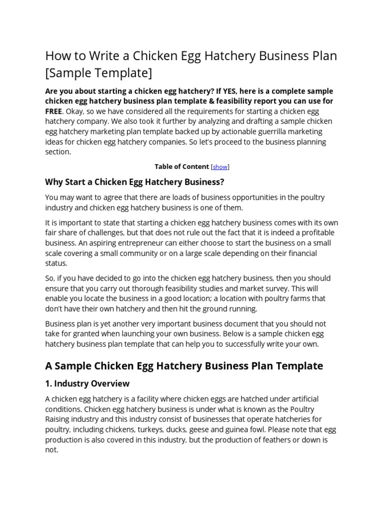 Chicken Egg Hatchery Business Plan PDF Poultry Farming Chicken