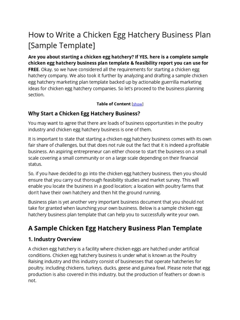 hatchery business plan pdf