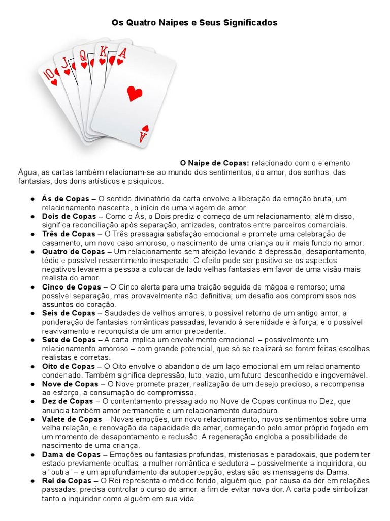 Significados dos Quatro Naipes do Baralho | PDF | Amor | Emoções