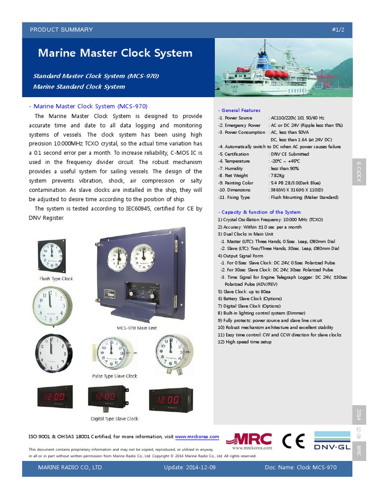 Standard Master Clock System (MCS970) Marine Standard Clock System