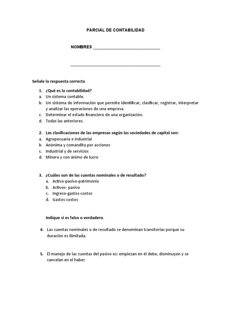 Primer Parcial Contabilidad | PDF