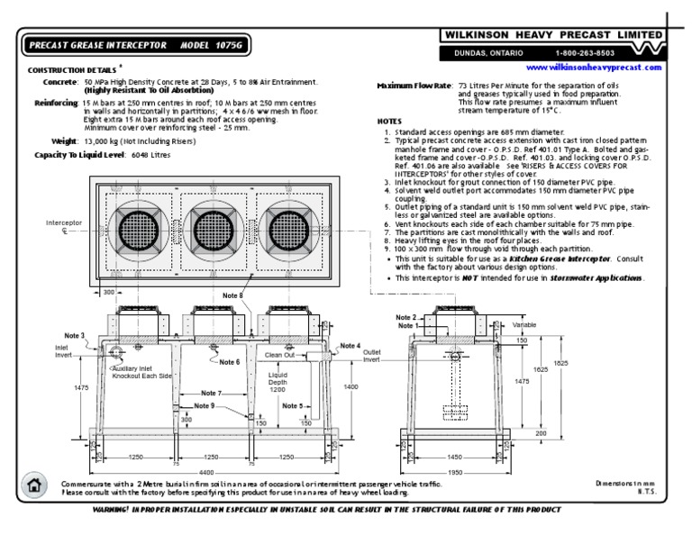 Precast Grease Interceptor Model 1075G: Wilkinson Heavy Precast Limited ...