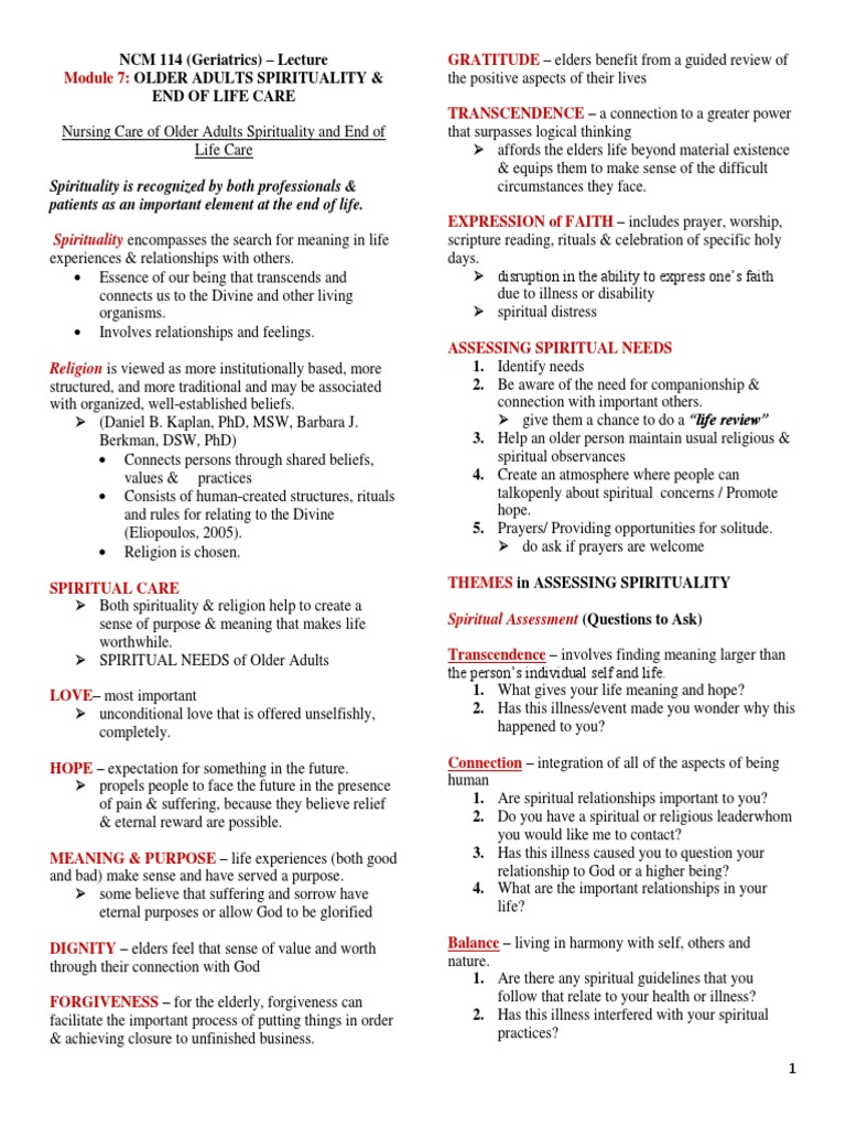 Spiritual Care for Older Adults | PDF | End Of Life Care | Spirituality