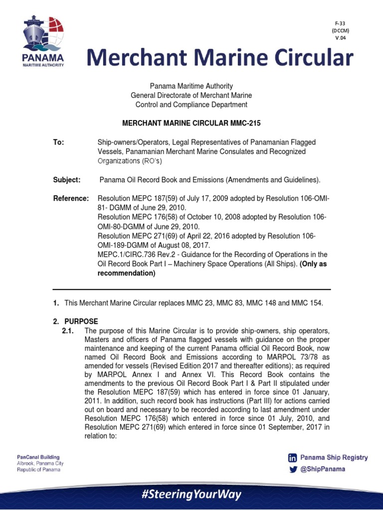 MMC 215 Panama Oil Record Book and Emissions Rev MR FG Dec 2021 PDF
